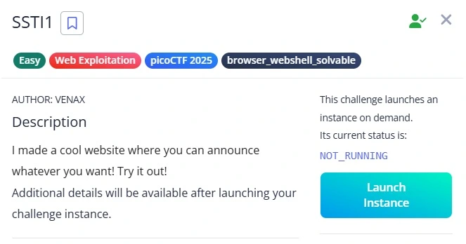 Featured image for [picoCTF 2025] SSTI1